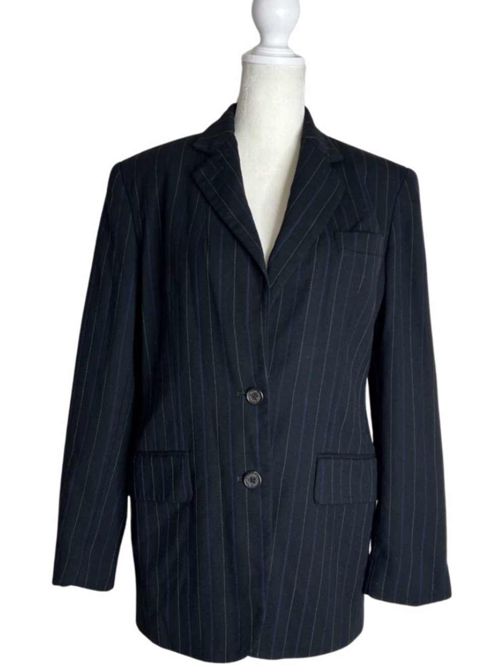 Vintage 90s Ralph Lauren Pinstripe Wool Blazer 4 Preppy Old Money Equestrian - Picture 2 of 15